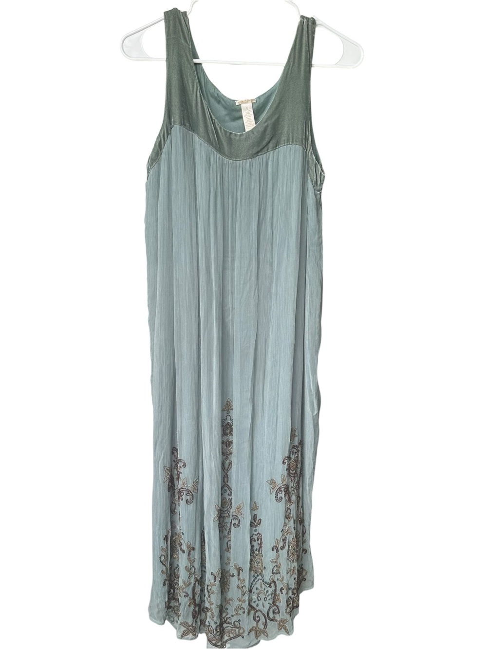 Sundance Beaded Silk Blend Maxi Dress Bohemian Floral Blue Romantic Flowy Fit S